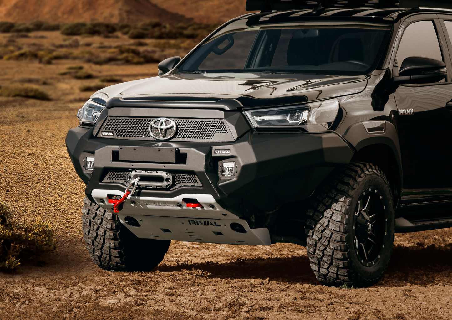 Aluminum Front Bar – Toyota Hilux (2021–Present), with RIVAL LED Fog Lights (Set of 2)