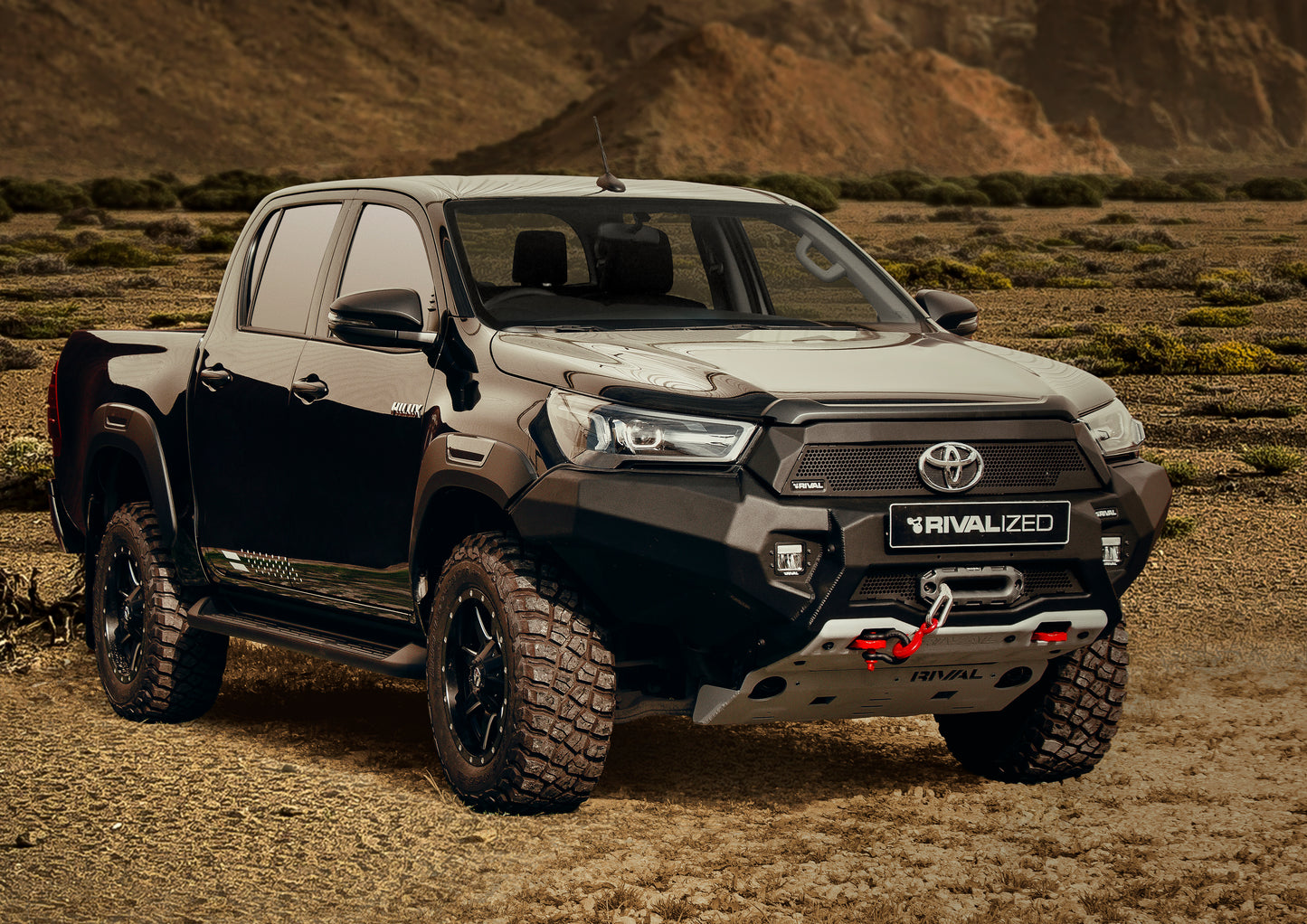 Aluminum Front Bar – Toyota Hilux (2021–Present), with RIVAL LED Fog Lights (Set of 2)